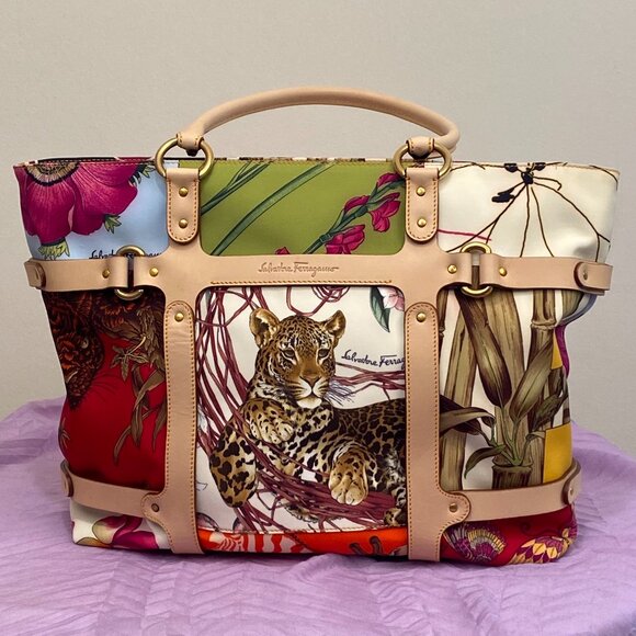 Salvatore Ferragamo Handbags - Vintage Salvatore Ferragamo Jungle Print & Leather Tote